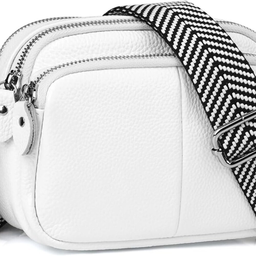 Small Genuine Leather Camera Crossbody Bags for Women Triple Zip Cross Body Purs